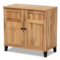 Baxton Studio Glidden Modern and Contemporary Oak Brown Finished Wood 2-Door Shoe Storage Cabinet